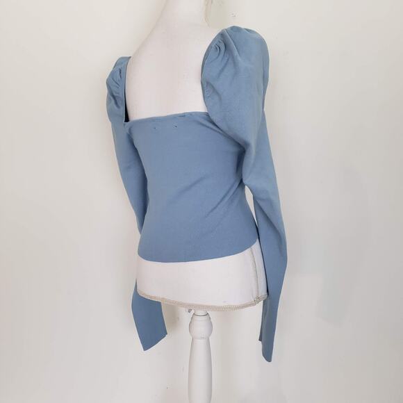 Lulus SIZE L Blue Fitted Blouse Long Sleeve Crop Top Square Neck CL21217L FLAW - Picture 2 of 15